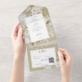 Rustieke Romantische Witte Lilacs op Sage QR Code All In One Uitnodiging (Afscheurbaar)