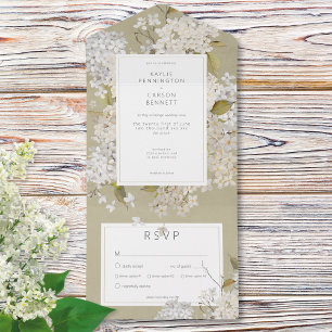 Rustieke romantische witte lila's op Sage Dinner All In One Uitnodiging