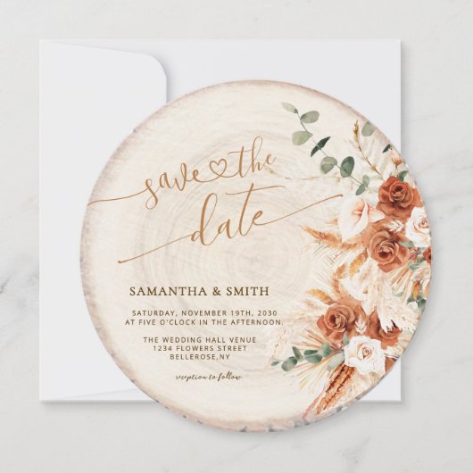 Rustieke Ronde Hout Gesneden Graan Save the Date K Kaart (Voorkant)