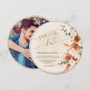 Rustieke Ronde Hout Gesneden Graan Save the Date K Kaart