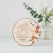 Rustieke Ronde Hout Gesneden Graan Save the Date K Kaart (Staand voorkant)