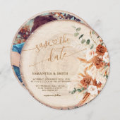 Rustieke Ronde Hout Gesneden Graan Save the Date K Kaart (Voorkant / Achterkant)