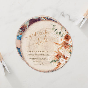 Rustieke Ronde Hout Gesneden Graan Save the Date K Kaart