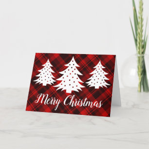 Rustieke Rood Plaid Vrolijke Kerstbomen Blank Feestdagen Kaart