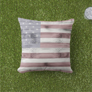Rustieke Rood Wit Blauw Hout VS vlag Amerika Buitenkussen