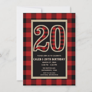 Rustieke Rood Zwarte Buffalo Plaid 20e 20 Verjaard Kaart