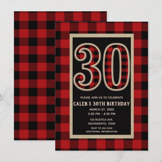 Rustieke Rood Zwarte Buffalo Plaid 30e 30 Verjaard Kaart (Voorkant / Achterkant)