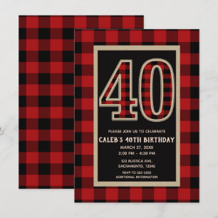 Rustieke Rood Zwarte Buffalo Plaid 40e 40 Verjaard Kaart