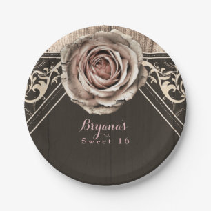 Rustieke Roos Elegant Licht Houten Diamanten Feest Papieren Bordje