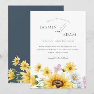 Rustieke Royal Blue Opulence Zonnebloemen Bruiloft Kaart