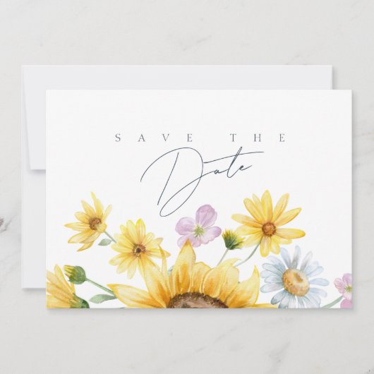 Rustieke Royal Blue Opulence Zonnebloemen Bruiloft Save The Date (Voorkant)