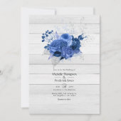 Rustieke Royal Blue & Zilveren Bloemen bruiloft Kaart (Voorkant)