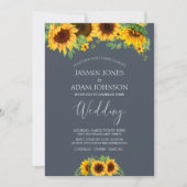 Rustieke Royal Blue Zonnebloem Fall Wedding Kaart (Voorkant)