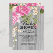 Rustieke Roze Bloem Hout Baby shower Invitation Kaart (Voorkant / Achterkant)