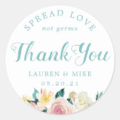 Rustieke Roze Bloemen Bruiloft Favor Hand Sanitize Ronde Sticker (Voorkant)