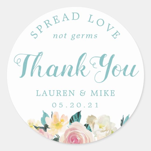 Rustieke Roze Bloemen Bruiloft Favor Hand Sanitize Ronde Sticker (Voorkant)