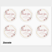 Rustieke Roze Bloemen Gouden Rand Dank u Bruiloft Ronde Sticker (Vel)