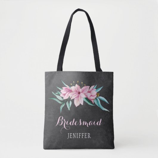 Rustieke roze bloemen krijtbord bruiloft bruidsmei draagtas (Voorkant)