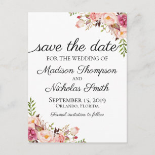 Rustieke Roze Bloemen Save the Date Briefkaarten
