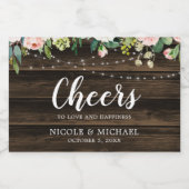 Rustieke Roze Bloemen String Lights Bruiloft Mini Sparkling Wijnetiket (Enkel label)