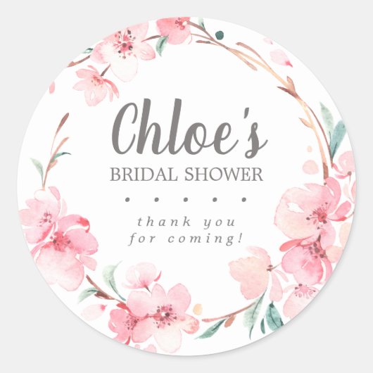 Rustieke Roze Bloemige Bruidsdouche Dankjewel Ronde Sticker (Voorkant)