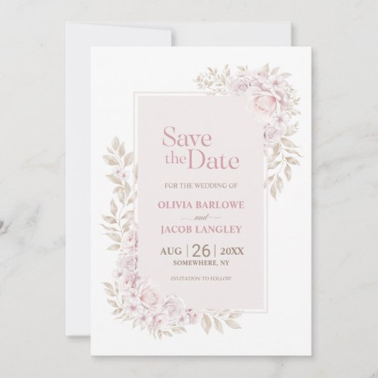 Rustieke Roze Bloemige Trouw Save the Date Kaart (Voorkant)