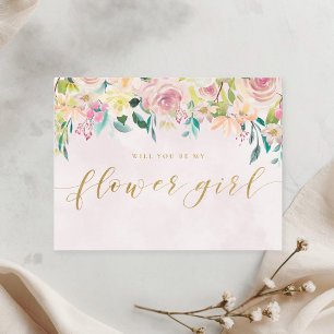 Rustieke Roze Bloemige Wil Je Mijn Bloemenmeisje Z Uitnodiging Briefkaart