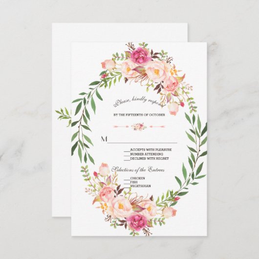 Rustieke Roze Blush Bloem Bloom Wedding RSVP (Voorkant / Achterkant)