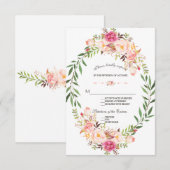 Rustieke Roze Blush Bloem Bloom Wedding RSVP Kaartje (Voorkant / Achterkant)
