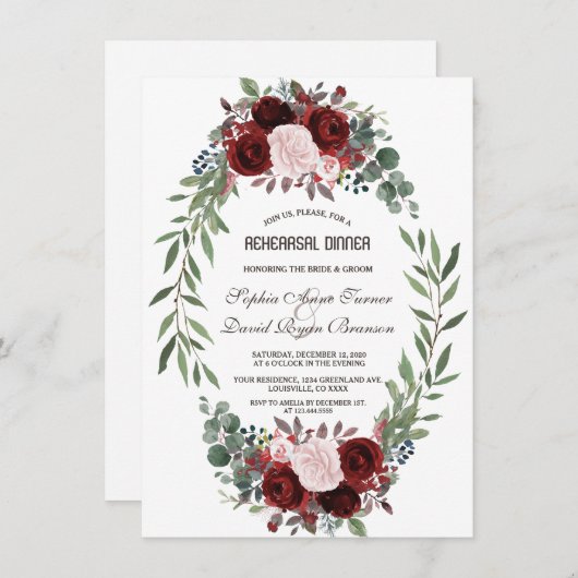 Rustieke Roze Blush Bloemstuk Proefdinermenu Kaart (Voorkant / Achterkant)