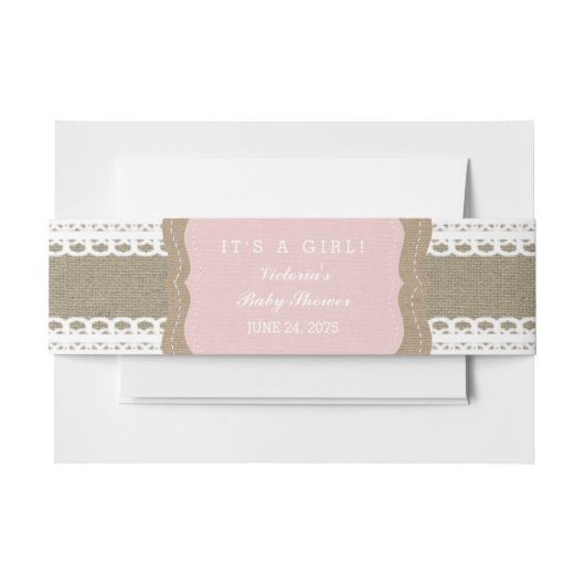 Rustieke Roze Burlap en Kant Uitnodigingen Wikkel (Voorkant Voorbeeld)