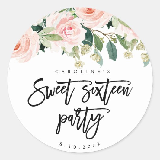 Rustieke roze florale rozen Sweet 16 sticker (Voorkant)
