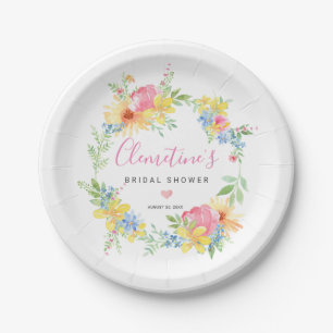 Rustieke Roze Gele Waterverf Bloemen Papieren Bordje