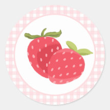 Rustieke Roze Gingham Aardbeien Sticker