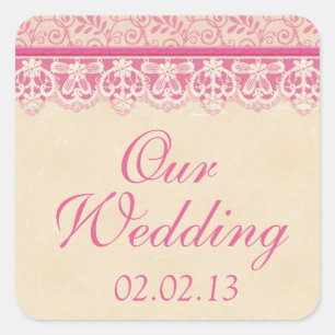 Rustieke Roze Ivoor Kant Bruiloft Envelope Seal Vierkante Sticker