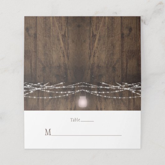 Rustieke Roze Mason Jar String Lights Place Kaarte (Buitenkant ongevouwen)