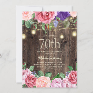 Rustieke Roze Paarse Bloemen Slinger Lichtjes 70e Kaart