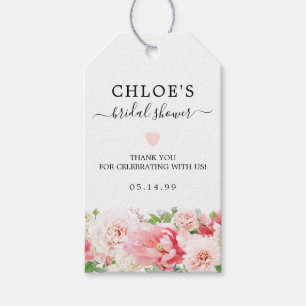 Rustieke Roze Pioen Bloemige Bruiloftsfeest Cadeaulabel