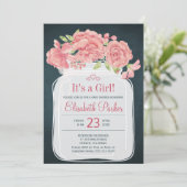 Rustieke roze pioen metselaar jar marine meisje ba kaart (Staand voorkant)