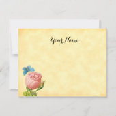 Rustieke Roze Rose en Blauwe Moth bewerkbaar Notitiekaartje (Voorkant)