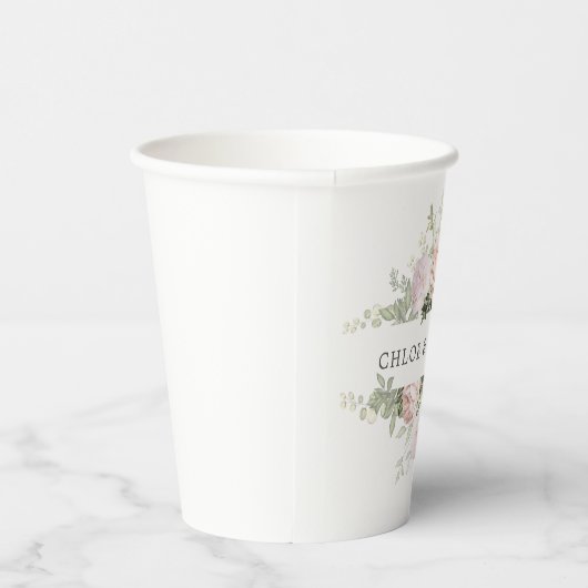 Rustieke Roze Rose Gepersonaliseerde Bruiloft Papieren Bekers (Rechts)