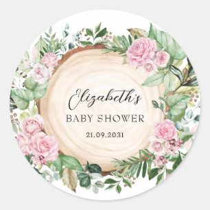 Rustieke Roze Rozen Groene Tuin Meisje Baby Shower Ronde Sticker