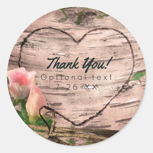 Rustieke Roze Rozen & Vines Witte Berken Custom Fa Ronde Sticker (Voorkant)