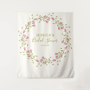 Rustieke Roze Tuinbloemen Aangepaste Bruiloftsdouc Wandkleed