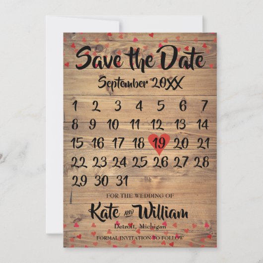 Rustieke Ruby Red Love Heart Kalender Save the Dat Date (Voorkant)