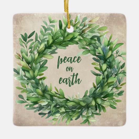 Rustieke rust op aarde Boxwood Waterverven Vakanti Keramisch Ornament (Voorkant)