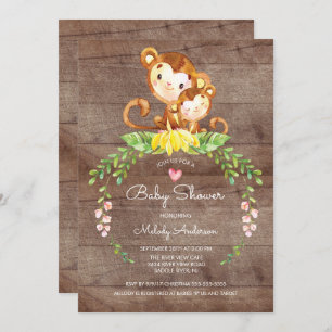 Rustieke Safari Oerwoud Monkey Baby shower Uitnodi Kaart