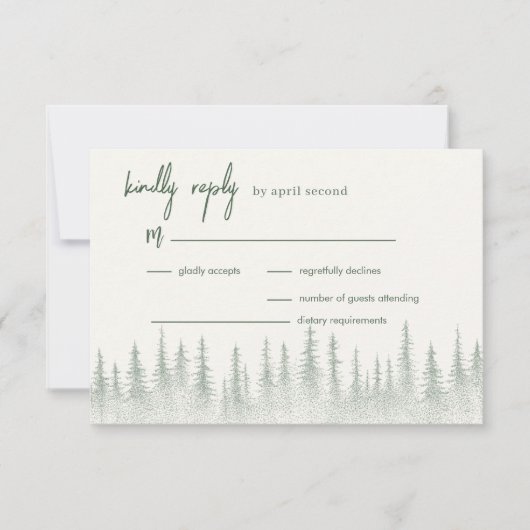 Rustieke Sage Green Mountain bruiloft RSVP Kaartje (Voorkant)