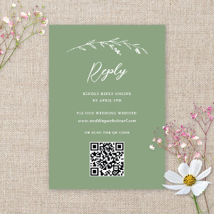 Rustieke Sage Green Wildflower QR Code Huwelijk RSVP Kaartje