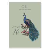 Rustieke Sage Groene Pauw Trouwtafel Nummer Kaart (Voorkant)